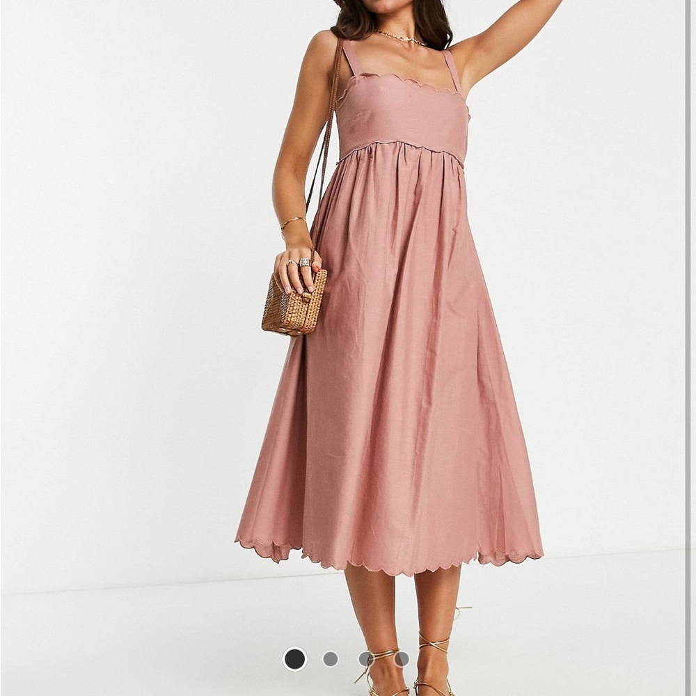 ASOS DESIGN scallop edge cut out back mini sundress in dusty pink